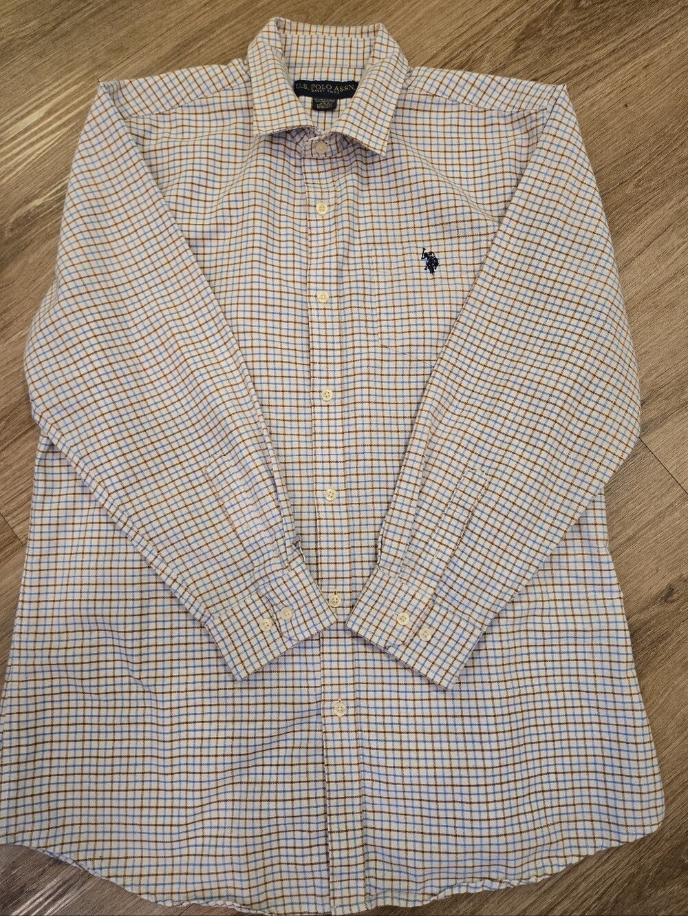 U.S. Polo Assn. Men’s White Dress Shirt with Blue & Tan Check